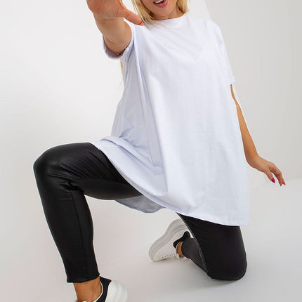 Plus Size Cotton Elastane Blouse With Round Neck And Short Sleeves - Très Elite