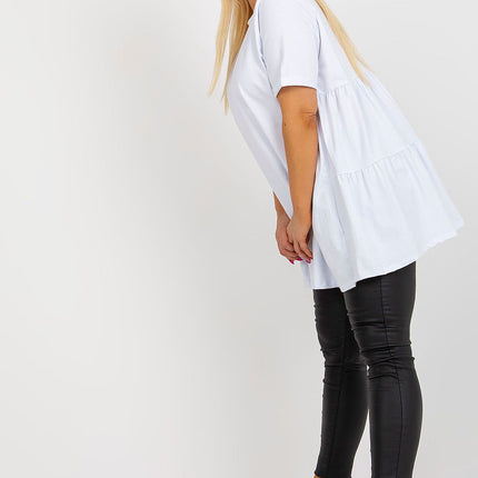 Plus Size Cotton Elastane Blouse With Round Neck And Short Sleeves - Très Elite