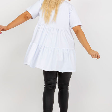 Plus Size Cotton Elastane Blouse With Round Neck And Short Sleeves - Très Elite