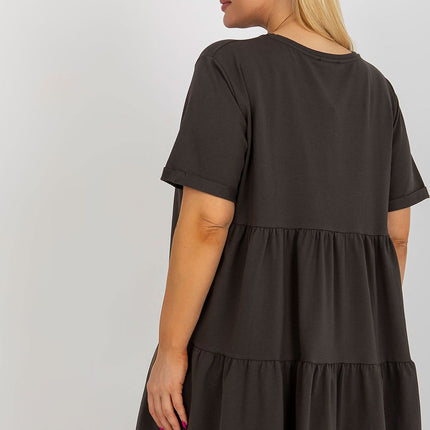 Plus Size Cotton Elastane Blouse With Round Neck And Short Sleeves - Très Elite