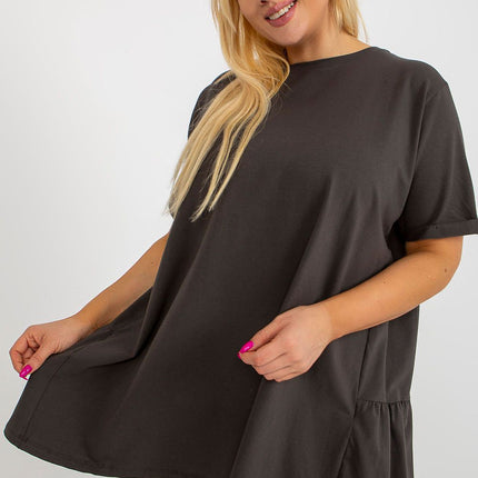 Plus Size Cotton Elastane Blouse With Round Neck And Short Sleeves - Très Elite
