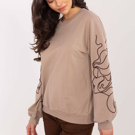 Women's Casual Sweatshirt With Embroidered Long Sleeves And Cotton Elastane - Très Elite