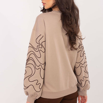 Women's Casual Sweatshirt With Embroidered Long Sleeves And Cotton Elastane - Très Elite