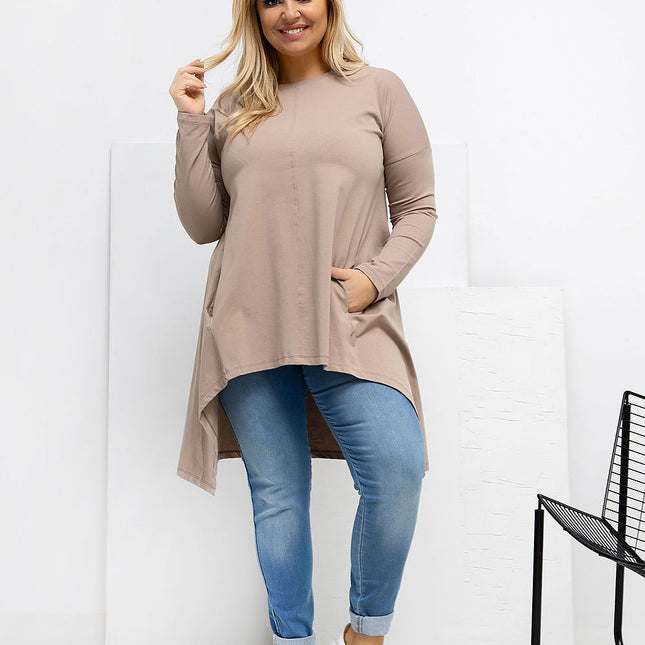 Plus Size Asymmetrical Hem Blouse With Longer Back For Flattering Fit - Très Elite