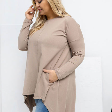 Plus Size Asymmetrical Hem Blouse With Longer Back For Flattering Fit - Très Elite