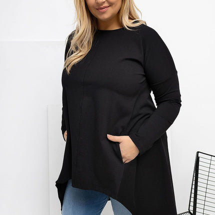 Plus Size Asymmetrical Hem Blouse With Longer Back For Flattering Fit - Très Elite