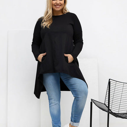 Plus Size Asymmetrical Hem Blouse With Longer Back For Flattering Fit - Très Elite