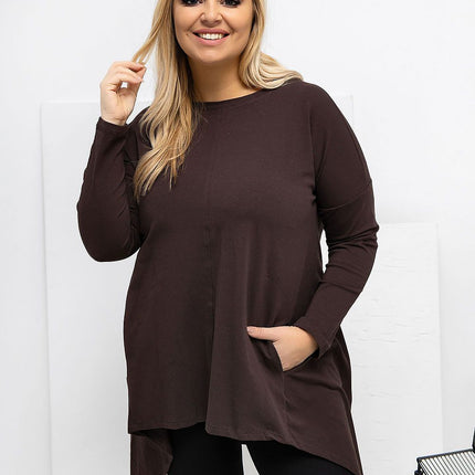 Plus Size Asymmetrical Hem Blouse With Longer Back For Flattering Fit - Très Elite