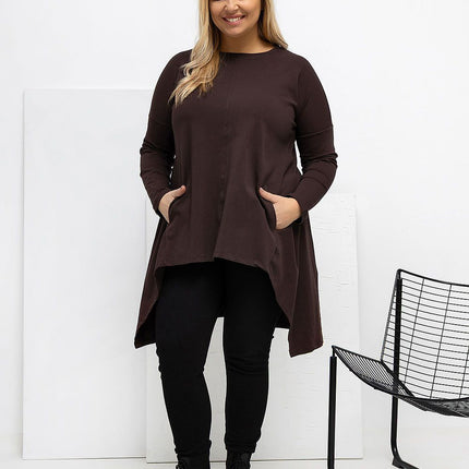 Plus Size Asymmetrical Hem Blouse With Longer Back For Flattering Fit - Très Elite
