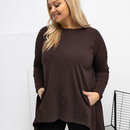 Plus Size Asymmetrical Hem Blouse With Longer Back For Flattering Fit - Très Elite