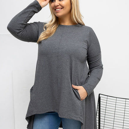 Plus Size Asymmetrical Hem Blouse With Longer Back For Flattering Fit - Très Elite
