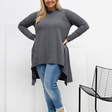 Plus Size Asymmetrical Hem Blouse With Longer Back For Flattering Fit - Très Elite