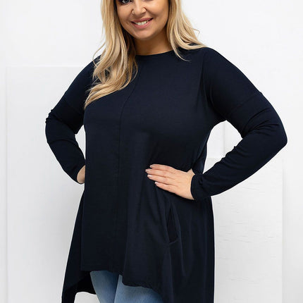 Plus Size Asymmetrical Hem Blouse With Longer Back For Flattering Fit - Très Elite