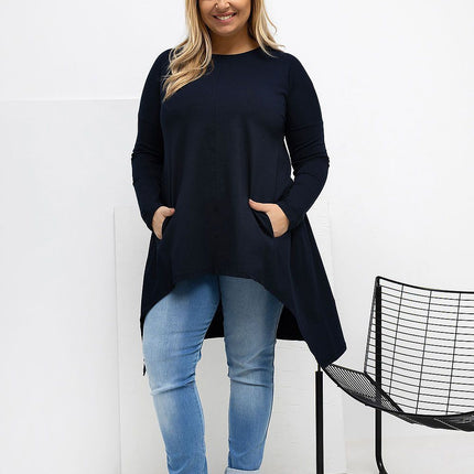 Plus Size Asymmetrical Hem Blouse With Longer Back For Flattering Fit - Très Elite