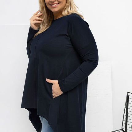 Plus Size Asymmetrical Hem Blouse With Longer Back For Flattering Fit - Très Elite