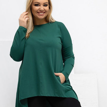 Plus Size Asymmetrical Hem Blouse With Longer Back For Flattering Fit - Très Elite