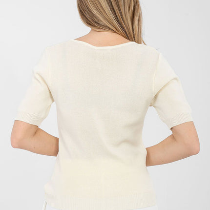 Women's Short Sleeve Sweater Viscose Polyester Blend Casual Knit - Très Elite
