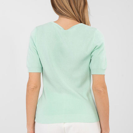 Women's Short Sleeve Sweater Viscose Polyester Blend Casual Knit - Très Elite