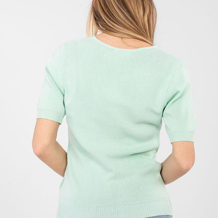 Womens Short Sleeve Casual Knit Sweater Viscose Polyester Blend For Work - Très Elite