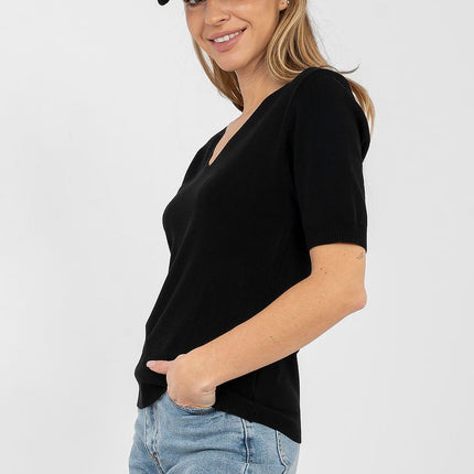 Womens Short Sleeve Casual Knit Sweater Viscose Polyester Blend For Work - Très Elite