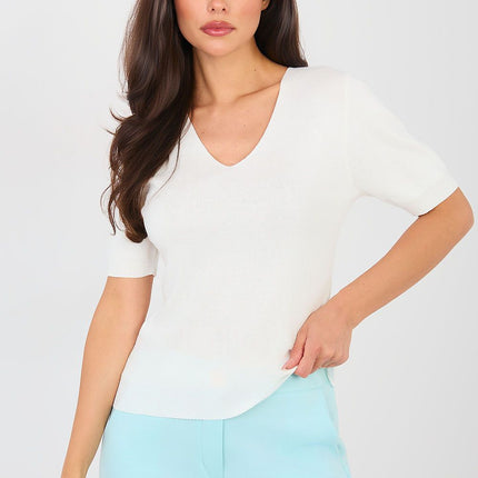 Womens Short Sleeve Casual Knit Sweater Viscose Polyester Blend For Work - Très Elite