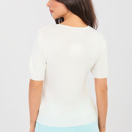 Womens Short Sleeve Casual Knit Sweater Viscose Polyester Blend For Work - Très Elite