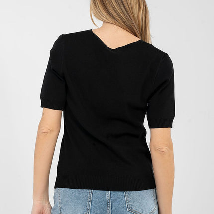 Womens Short Sleeve Casual Knit Sweater Viscose Polyester Blend For Work - Très Elite