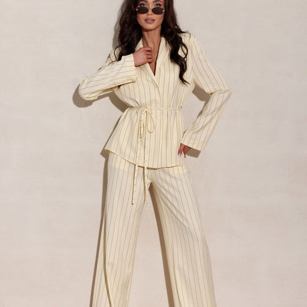 Womens Wide Leg Trousers With Subtle Vertical Stripes For An Elegant Silhouette - Très Elite