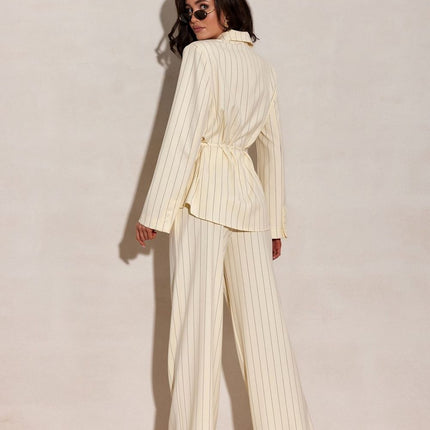 Womens Wide Leg Trousers With Subtle Vertical Stripes For An Elegant Silhouette - Très Elite