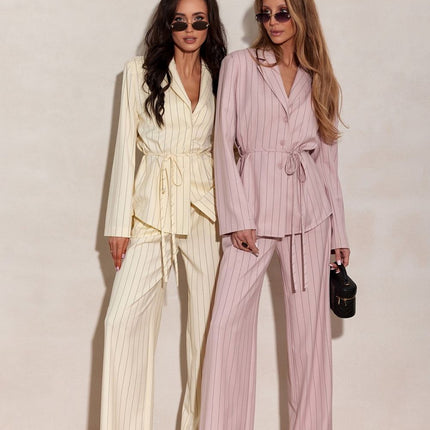 Womens Wide Leg Trousers With Subtle Vertical Stripes For An Elegant Silhouette - Très Elite