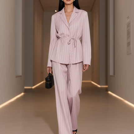 Women Wide Leg Trousers With Subtle Vertical Stripes For Timeless Comfort - Très Elite
