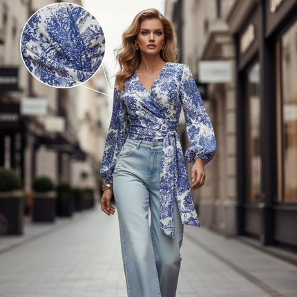 Wrap Front Blouse With Tie Waist And Decorative Pattern For Elegant Comfort - Très Elite
