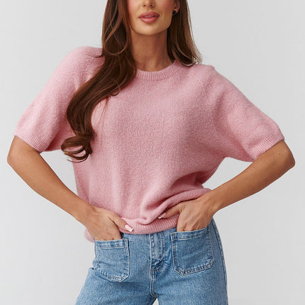 Women's Short Sleeve Oversized Knit Sweater For Transitional Seasons - Très Elite