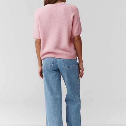 Women's Short Sleeve Oversized Knit Sweater For Transitional Seasons - Très Elite
