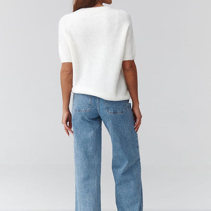 Women's Short Sleeve Oversized Knit Sweater For Transitional Seasons - Très Elite