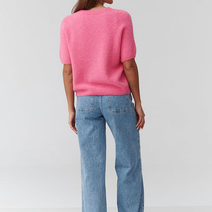 Women's Short Sleeve Oversized Knit Sweater For Transitional Seasons - Très Elite