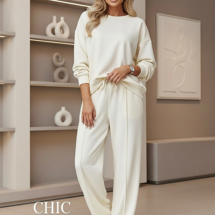 Oversize Women Sweatshirt and Straight Leg Pants Set Cozy Loungewear - Très Elite