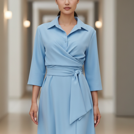 Elegant Wrap Midi Daydress With Adjustable Tie Belt For All Body Types - Très Elite