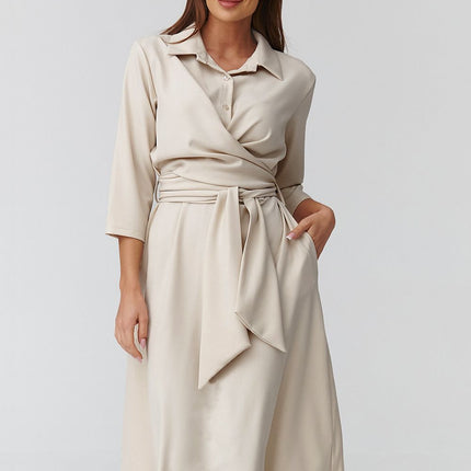 Elegant Wrap Midi Daydress With Adjustable Tie Belt For All Body Types - Très Elite