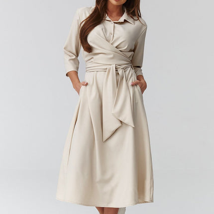 Elegant Wrap Midi Daydress With Adjustable Tie Belt For All Body Types - Très Elite