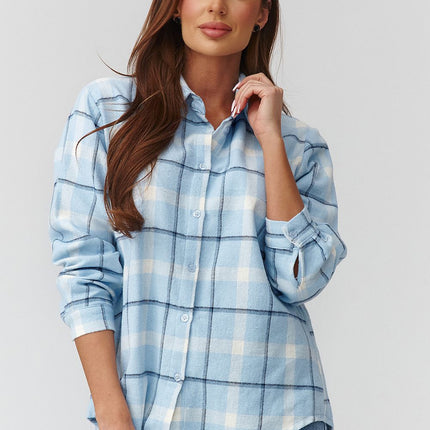 Plaid Long Sleeve Shirt With Loose Fit And Elongated Back - Très Elite