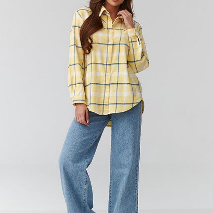 Plaid Long Sleeve Shirt With Loose Fit And Elongated Back - Très Elite