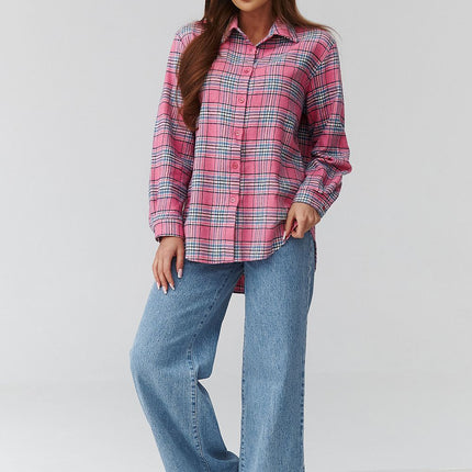 Plaid Long Sleeve Shirt With Loose Fit And Elongated Back - Très Elite