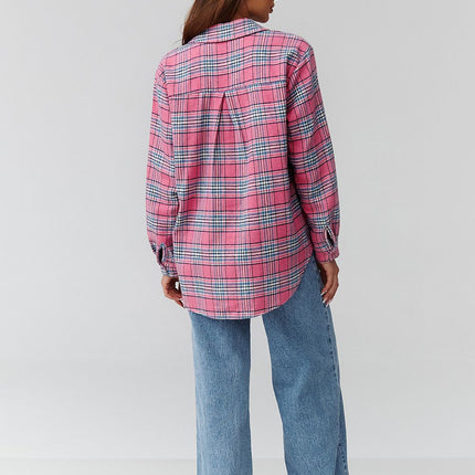 Plaid Long Sleeve Shirt With Loose Fit And Elongated Back - Très Elite
