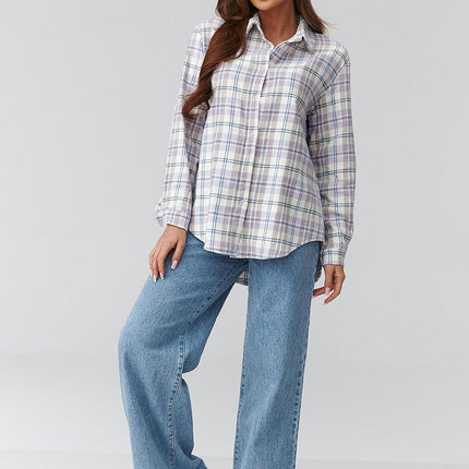 Plaid Long Sleeve Shirt With Loose Fit And Elongated Back - Très Elite