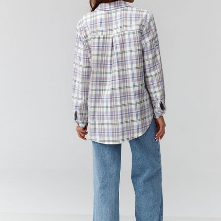 Plaid Long Sleeve Shirt With Loose Fit And Elongated Back - Très Elite