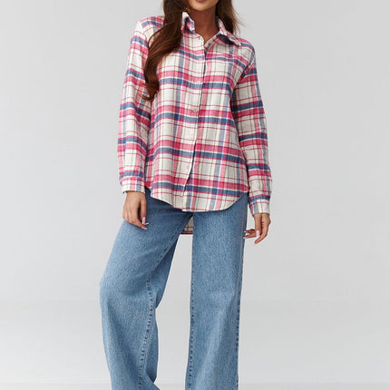 Plaid Long Sleeve Shirt With Loose Fit And Elongated Back - Très Elite