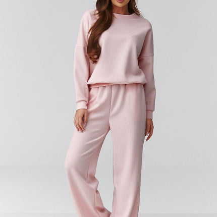 Women One Size Set With Long Sleeve Loose Blouse And Wide Leg Trousers - Très Elite
