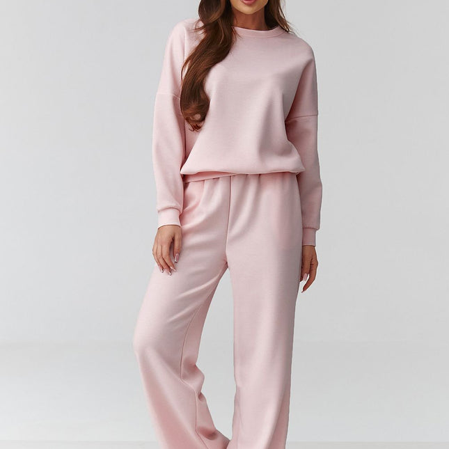 Women One Size Set With Long Sleeve Loose Blouse And Wide Leg Trousers - Très Elite