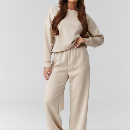 Women One Size Set With Long Sleeve Loose Blouse And Wide Leg Trousers - Très Elite